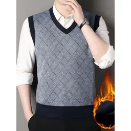 StyleCast x Revolte Men Checked V Neck Sweater Vest-picture-17
