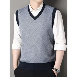 StyleCast x Revolte Men Checked V-Neck Sweater Vest-picture-12