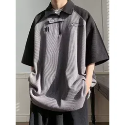 StyleCast x Revolte Men Colourblocked Polo Collar Oversized T-shirt-picture-26