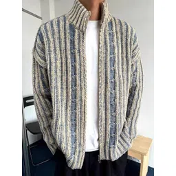 StyleCast x Revolte Men Mock Collar Front-Open Cable Knit Sweater-picture-17