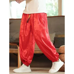 StyleCast x Revolte Men Self Design Loose Fit Mid-Rise Pleated Drop Crotch Trousers-picture-19