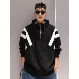StyleCast x Revolte Men Striped Hooded Half Zipper Oversized Sweatshirt-picture-32