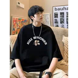 StyleCast x Revolte Men Typography Printed Raw Edge Boxy T-shirt image 5