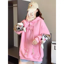 stylecast x revolte Pink Hooded Regular Sweatshirt with Comic Design-picture-34