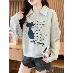 StyleCast x Revolte Printed Shirt Collar Pullover Sweatshirt-picture-26