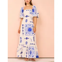 StyleCast x Revolte Puff Sleeves Abstract Maxi Dress-picture-26