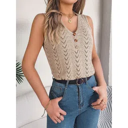 StyleCast x Revolte Self Design V Neck Sleeveless Top-picture-14