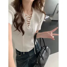 StyleCast x Revolte Solid Ribbed Tie-Up Neck Regular Top-picture-38