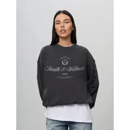 StyleCast x Revolte Typography Printed Round Neck Cotton Pullover Sweatshirt image 1