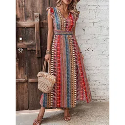 StyleCast x Revolte Women Bohemian Printed V-Neck Fit & Flare Maxi Dress-picture-25