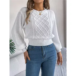 StyleCast x Revolte Women Cable Knit Self Design Round Neck Pullover-picture-30