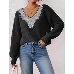 StyleCast x Revolte Women Embroidered V-Neck Pullover Sweater with Applique Detail-picture-27