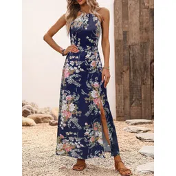 StyleCast x Revolte Women Floral Printed Halter Neck Slits Fit And Flare Maxi Dress-picture-13