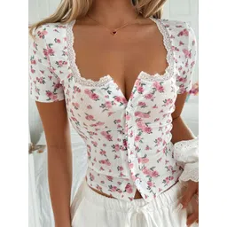 StyleCast x Revolte Women Floral Printed Notched Neck Crop Shirt Style Top-picture-33