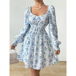 StyleCast x Revolte Women Floral Printed Smocked Puff Sleeve Fit & Flare Dress-picture-35