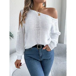 StyleCast x Revolte Women Geometric Self Design Off-Shoulder Pullover-picture-28