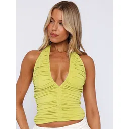 StyleCast x Revolte Women Halter Neck Gathered or Pleated Regular Crop Top-picture-14