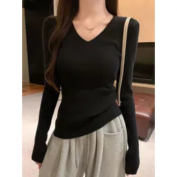 StyleCast x Revolte Women Ribbed V-Neck Full Sleeves Pullover Sweaters-picture-41