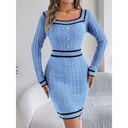 StyleCast x Revolte Women Self Design Square Neck Long Regular Sleeves Sheath Dress-picture-38