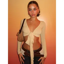 StyleCast x Revolte Women Solid Gathered or Pleated V-Neck Crop Fitted Top-picture-21