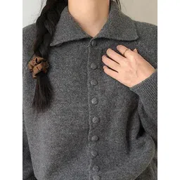 StyleCast x Revolte Women Solid Turtle Neck Front-Open Sweaters image 2