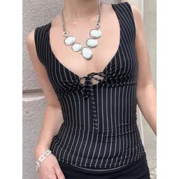 StyleCast x Revolte Women Striped Tie-Up Neck Print Top-picture-32