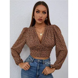 Stylecast X Slyck Animal Printed V-Neck Puff Sleeve Crop Top-picture-25