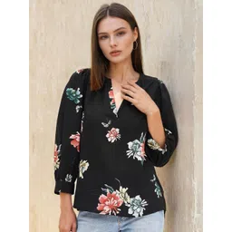 Stylecast X Slyck Floral Print Mandarin Collar Puff Sleeve Regular Top-picture-27