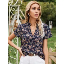 Stylecast X Slyck Floral Print Mandarin Collar Puff Sleeve Top-picture-31