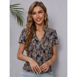 Stylecast X Slyck Floral Print Mandarin Collar Ruffles Top-picture-17