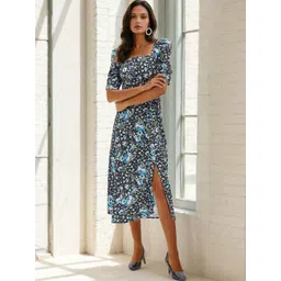 Stylecast X Slyck Floral Print Puff Sleeve A-Line Midi Dress-picture-20