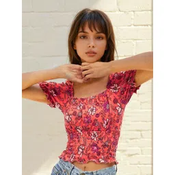 Stylecast X Slyck Floral Print Puff Sleeve Cotton Crop Top-picture-10