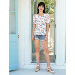 Stylecast X Slyck Floral Print Puff Sleeve Cotton Top image 5