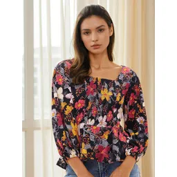 Stylecast X Slyck Floral Print Puff Sleeve Peplum Top-picture-21