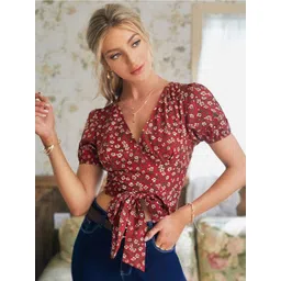 Stylecast X Slyck Floral Print Puff Sleeve Styled Back Crop Top-picture-16