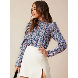 Stylecast X Slyck Floral Print Puff Sleeve Styled Back Top-picture-17