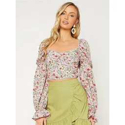 Stylecast X Slyck Floral Print Sweetheart Neck Puff Sleeve Crop Top-picture-29