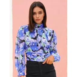 Stylecast X Slyck Floral Printed High Neck Puff Sleeves Crop Top-picture-20