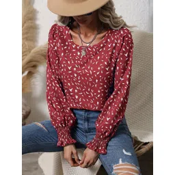 Stylecast X Slyck 
Floral Printed Round Neck Puff Sleeve Top-picture-26
