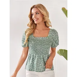 Stylecast X Slyck Floral Printed Square Neck Puff Sleeves Peplum Top-picture-22