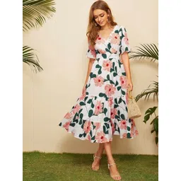 Stylecast X Slyck Floral Printed V-Neck A-Line Midi Dress-picture-11
