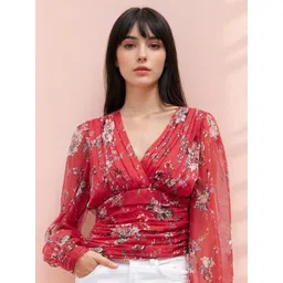 Stylecast X Slyck Floral Printed V-Neck Puff Sleeves Top-picture-11