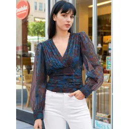 Stylecast X Slyck Floral Printed V-Neck Puff Sleeves Top-picture-14