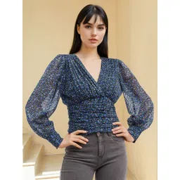 Stylecast X Slyck Floral Printed V-Neck Puff Sleeves Top-picture-15