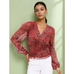 Stylecast X Slyck Floral Printed V-Neck Puff Sleeves Top-picture-12