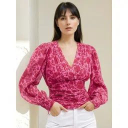 Stylecast X Slyck Floral Printed V-Neck Puff Sleeves Top image 1