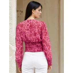 Stylecast X Slyck Floral Printed V-Neck Puff Sleeves Top image 5