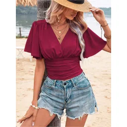 Stylecast X Slyck Puff Sleeve Smocked Crop Top-picture-10