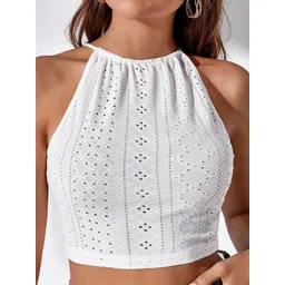 Stylecast X Slyck Self Design Halter Neck Sleeveless Crop Styled Back Top-picture-21