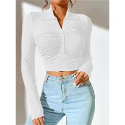 Stylecast X Slyck Striped Shirt Collar Fitted Crop Top-picture-32